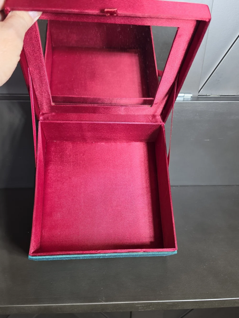 Jewelry Box With Mirror Beaded Fabric Covered Handmade In India Teal & Pink